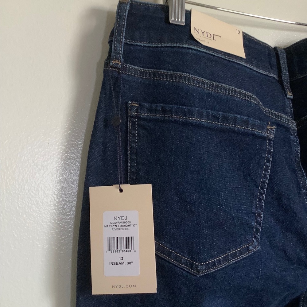 NYDJ Marilyn Straight Leg Jeans Riverbridge Dark Blue MGWRMS9300 Womens 12 30in - Picture 5 of 12